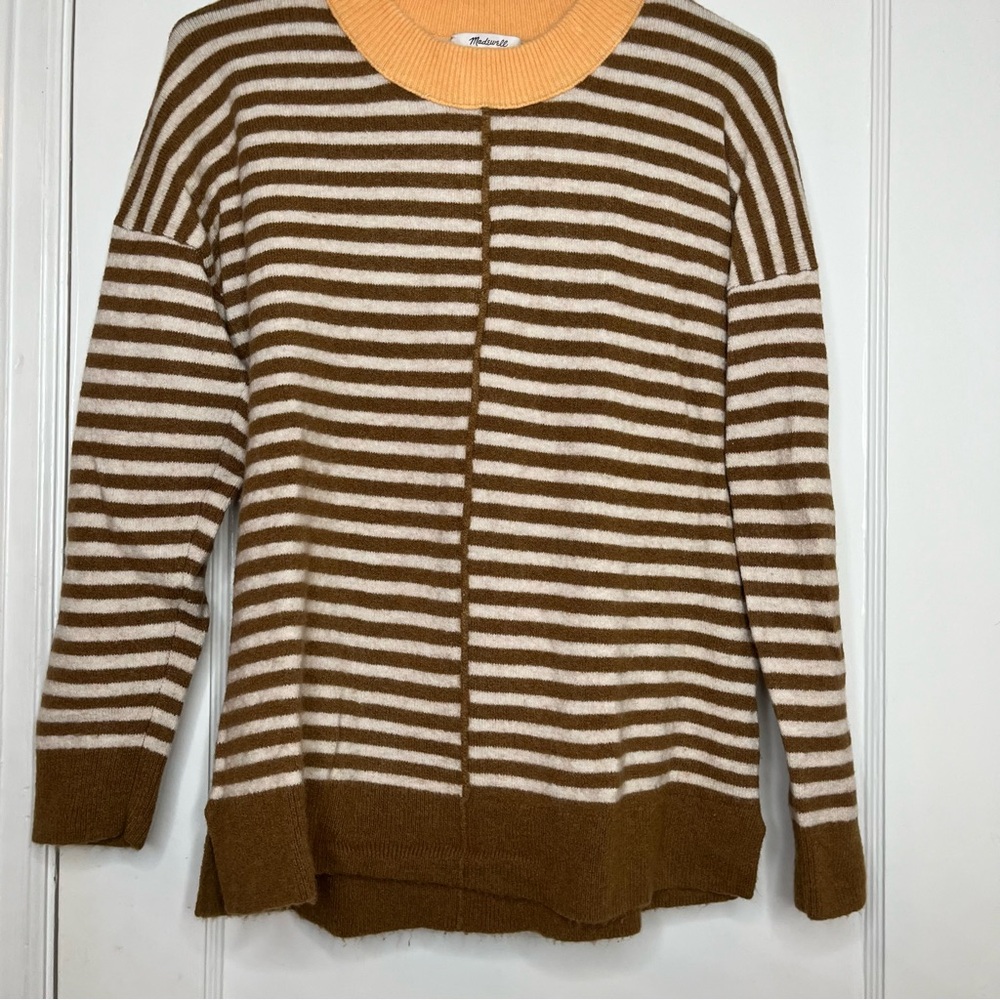 Madewell Peach / Brown Striped Long Sleeve Sweater Size Medium